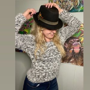 Fuzzy WORN ONCE black and white boutique sweater